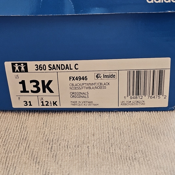 Adidas 360 Sneaker Sandals Adidas Sandals Black White Kids Size 13 & Size 1 NEW - Picture 6 of 16